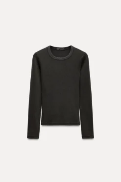Clearance CAMISETA RIB EFECTO LAVADO MANGA LARGA Mujer Sudaderas / Joggers|Camisetas