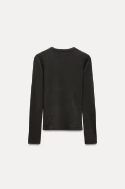Clearance CAMISETA RIB EFECTO LAVADO MANGA LARGA Mujer Sudaderas / Joggers|Camisetas