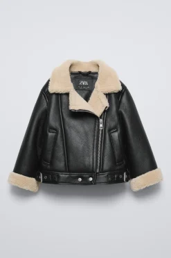 Niños ZARA 1½ - 6 Años·Abrigos|1½ - 6 Años·Abrigos<CAZADORA BIKER EFECTO PIEL BORREGUILLO
