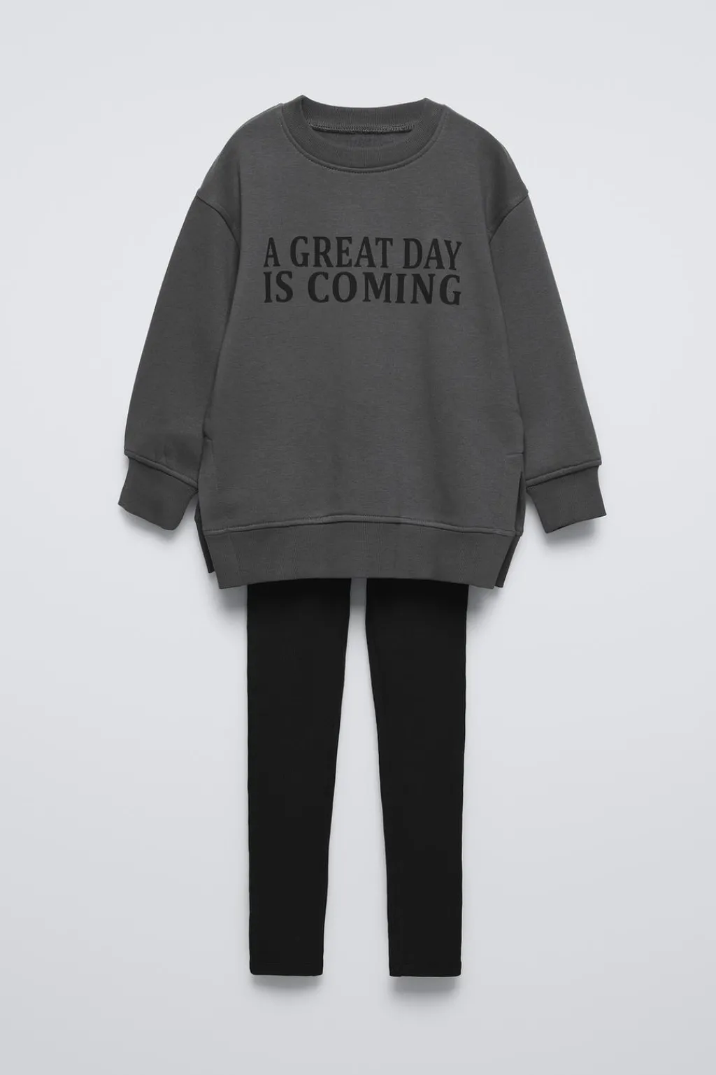 Niños ZARA 6 - 14 Años·Sudaderas|6 - 14 Años·Pantalones<CONJUNTO SUDADERA Y LEGGING RIB TEXTO