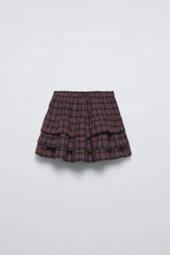 Niños ZARA 6 - 14 Años·Faldas / Bermudas<FALDA BERMUDA CUADROS VOLANTES