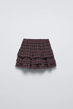 Niños ZARA 6 - 14 Años·Faldas / Bermudas<FALDA BERMUDA CUADROS VOLANTES