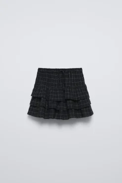 Niños ZARA 6 - 14 Años·Faldas / Bermudas<FALDA BERMUDA CUADROS VOLANTES
