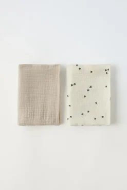 Niños ZARA 0 - 6 Meses·Básicos|6 - 18 Meses·Conjuntos<PACK DOS MUSELINAS LISA Y ESTAMPADA
