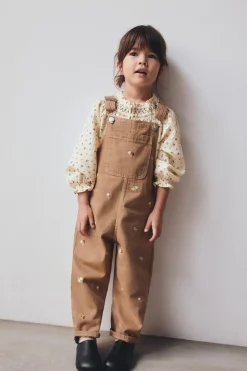 Niños ZARA 1½ - 6 Años·Vestidos / Petos|1½ - 6 Años·Camisas<PETO SARGA FLORES BORDADAS