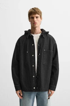 Fashion SOBRECAMISA DENIM CAPUCHA COMBINADA Hombre Sobrecamisas