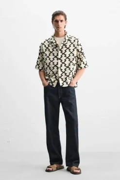 Fashion SOBRECAMISA ESTAMPADO GEOMÉTRICO Hombre Camisas|Sobrecamisas