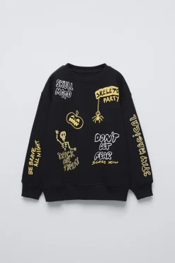 Niños ZARA 6 - 14 Años·Sudaderas|6 - 14 Años·Total Look<SUDADERA ESTAMPADO CALAVERA Y ESQUELETO