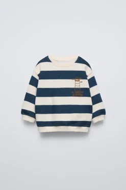 Niños ZARA 6 - 18 Meses·Sudaderas<SUDADERA RAYAS TEXTO FLOCK
