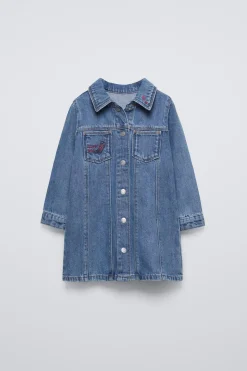 Niños ZARA 1½ - 6 Años·Vestidos / Petos|1½ - 6 Años·Jeans / Denim<VESTIDO DENIM BORDADOS