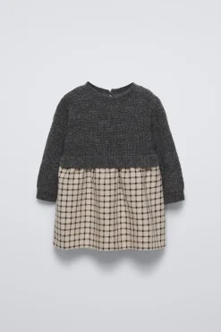 Niños ZARA 6 - 18 Meses·Punto|6 - 18 Meses·Vestidos / Monos<VESTIDO PUNTO COMBINADO CUADROS